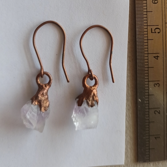 Handmade Earrings - Copper and Quartz Crystal - Picture 5 of 5